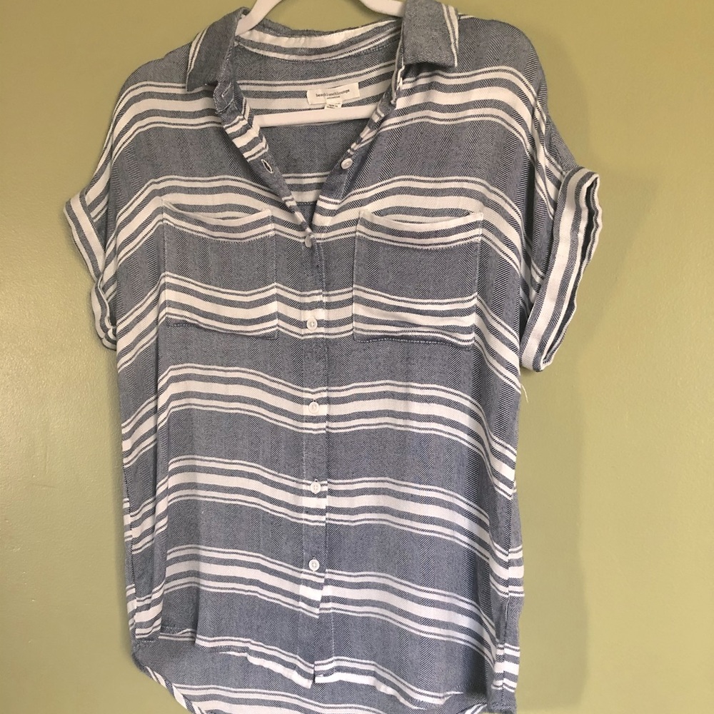 Beachlounge Stripe Button Up Blouse Shirt